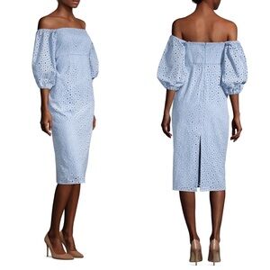 Anthropologie Light Blue Eyelet Off-Shoulder Midi Dress